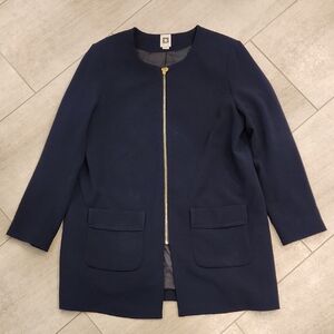 Anne Klein Navy Long Blazer with Gold Zipper Womens Sz XL